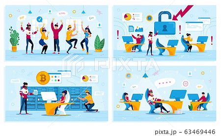 IT Company Workers Life Scenes Flat Vectors Set IT Company Workers Life Scenes Flat Vectors Set 63469446