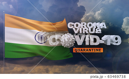 Coronavirus disease COVID-19 infection concept - waving flag of India. 3D illustration. 63469738