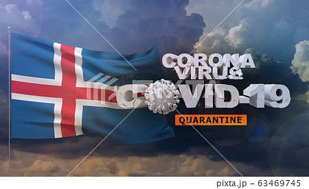 Coronavirus disease COVID-19 infection concept - waving flag of Iceland. 3D illustration. 63469745