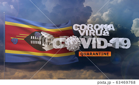 Coronavirus disease COVID-19 infection concept - waving flag of Eswatini. 3D illustration. Coronavirus disease COVID-19 infection concept - waving flag of Eswatini. 3D illustration. 63469768