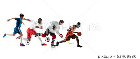 Young and emotional sportsmen running and jumping on white background, flyer with copyspace Young and emotional sportsmen running and jumping on white background, flyer with copyspace 63469830