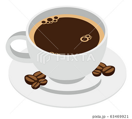 コーヒーカップとコーヒー豆のイラストのイラスト素材