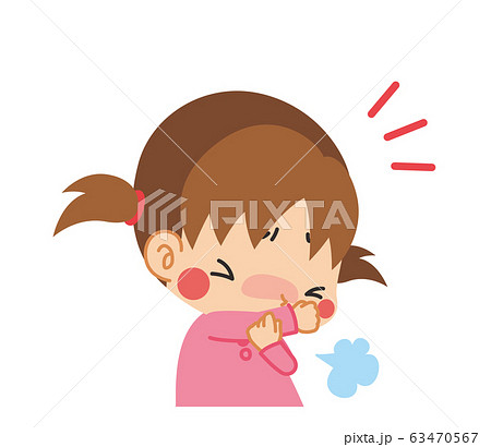 咳エチケットのため袖で口を覆って咳をする小さな女の子のイラスト素材