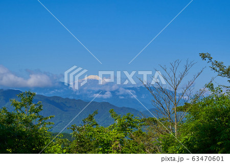 東京八王子市の新緑の高尾山頂(大見晴園地)から南西側方面(富士山など) 東京八王子市の新緑の高尾山頂(大見晴園地)から南西側方面(富士山など) 63470601