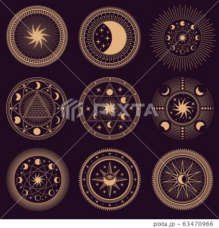Mystic circle symbols. Vector illustration of set 63470966