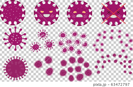コロナウイルス ウイルス 病気 病原体 新型インフルエンザ イラスト セットのイラスト素材