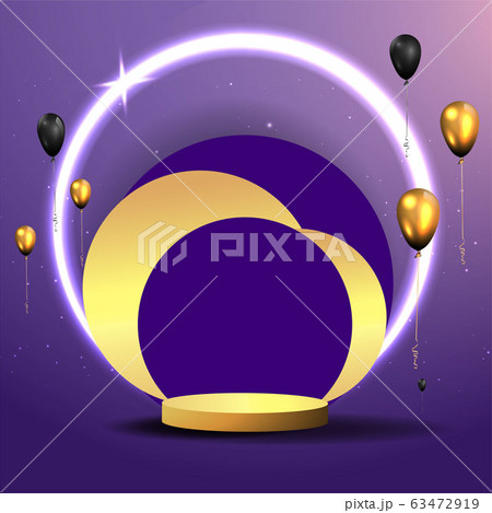 Metallic golden stage with floating geometrical 63472919