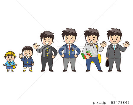 子供の成長 男の子 幼児から成人のイラスト素材