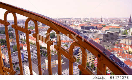 COPENHAGEN, DENMARK - JUL 06th, 2015: External winding staircase to the top of Church of Our Saviour Vor Frelsers Kirke offering extensive views over central Copenhagen COPENHAGEN, DENMARK - JUL 06th, 2015: External winding staircase to the top of Church of Our Saviour Vor Frelsers Kirke offering extensive views over central Copenhagen 63474078