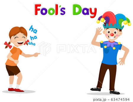 Girl laughing with a dressed up clown guy on a 63474594