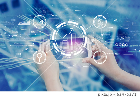 Business growth analysis with person using smartphone 63475371