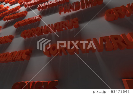 Coronavirus Wuhan, China COVID-19 inscription presswall. Epidemic condition 3d illustration 63475642