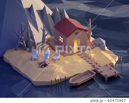 Low Poly Lake House in late autumn Low Poly Lake House in late autumn 63475907