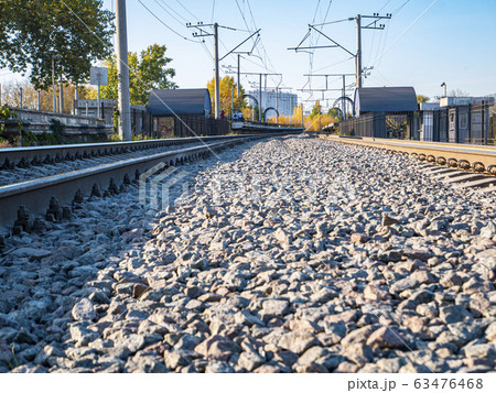 Railway rails for the movement of trains. 63476468