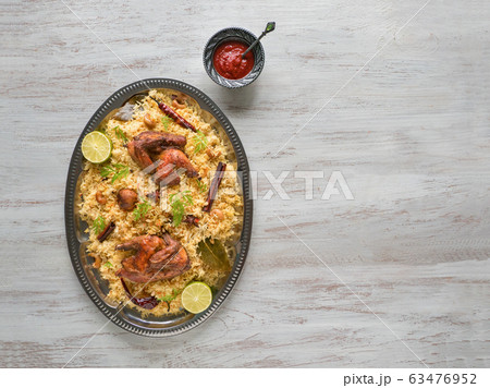 Homemade chicken Biryani. Arabic Kabsa with meat Homemade chicken Biryani. Arabic Kabsa with meat 63476952