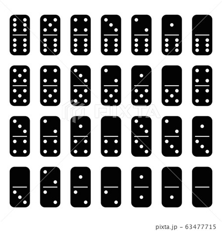 Domino set of 28 tiles. Black pieces with white dots. Simple flat vector illustration 63477715