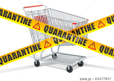 Shopping cart with caution barrier tapes 63477857