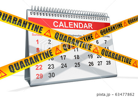 Desk calendar with caution barrier tapes 63477862