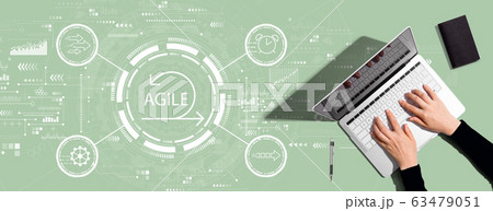 Agile concept with person using laptop computer Agile concept with person using laptop computer 63479051