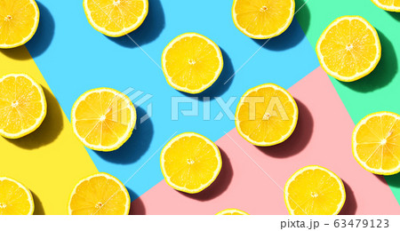 Fresh yellow lemons overhead view Fresh yellow lemons overhead view 63479123