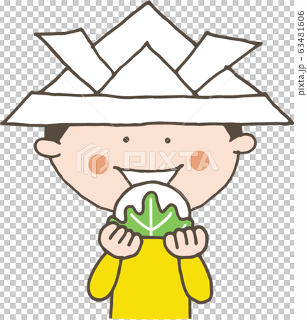 A smiling boy wearing a beetle eating Kashiwa Mochi A smiling boy wearing a beetle eating Kashiwa Mochi 63481606