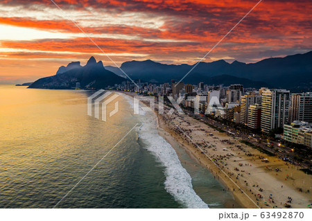 Sunset on the ocean at Rio de Janeiro, Ipanema beach. Brazil 63492870