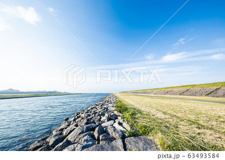 河川敷 日野川 の写真素材