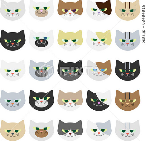 25種類の色と柄の違う猫のイラストのイラスト素材