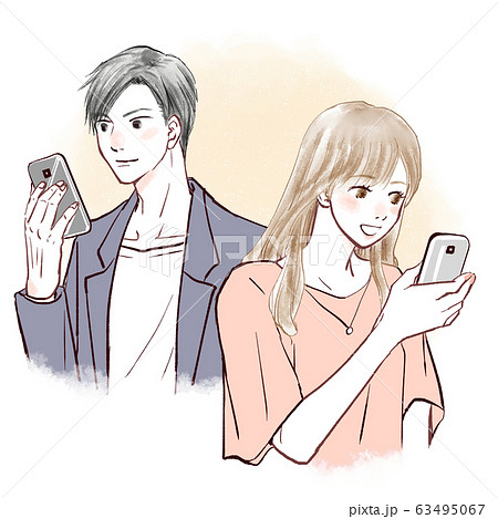 カップル　スマホ　笑顔 63495067