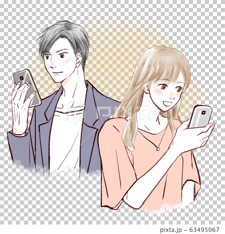 カップル　スマホ　笑顔 63495067