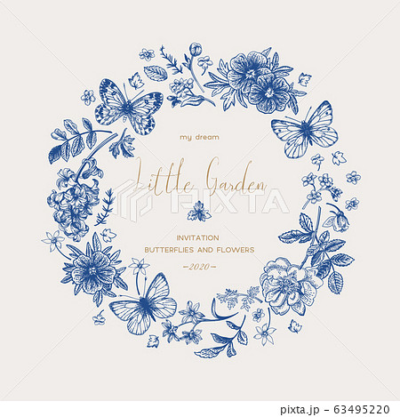 Wreath with butterflies and flowers. 63495220
