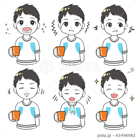 うがいをする男の子(漫符付き) うがいをする男の子(漫符付き) 63496062