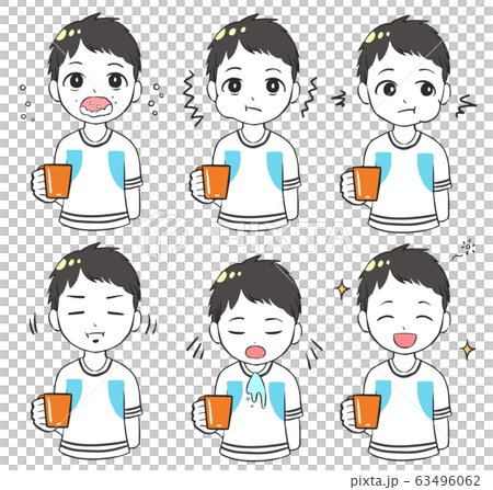 うがいをする男の子(漫符付き) うがいをする男の子(漫符付き) 63496062