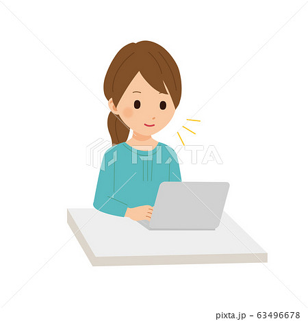 パソコンをする女性 イラスト ノートパソコンのイラスト素材 63496678 Pixta