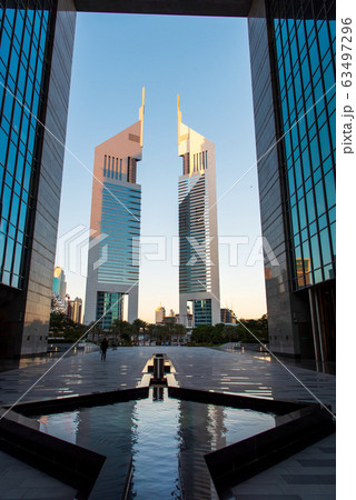 The Dubai International Financial Centre DIFC and Emirates towers in downtown Dubai UAE 63497296