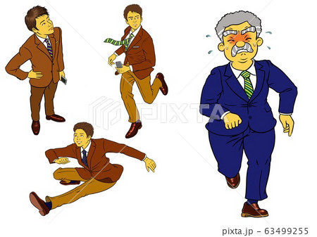 走るシニア会社員男性と若い男性会社員４セット 63499255