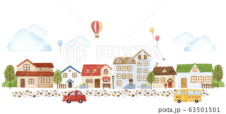 手描き水彩｜小さなお家の街並み　イラスト 63501501