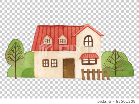 手描き水彩｜小さな赤い屋根のお家　イラスト 63501509
