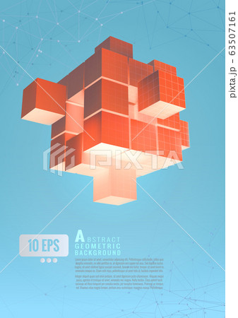 Orange abstract geometric cube set on blue BG 63507161