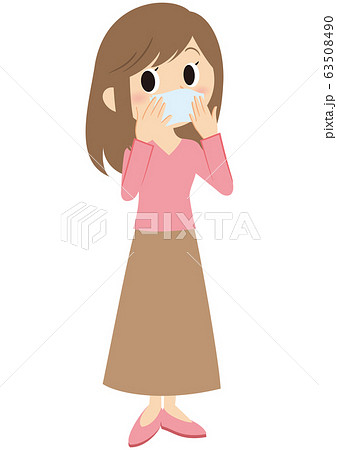咳をティッシュで抑える女性 63508490