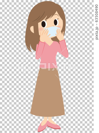 咳をティッシュで抑える女性 63508490
