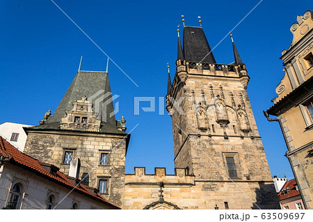 Lesser Town Bridge Tower on Charles Bridge in Prague, Czech Republic, sunny day 63509697