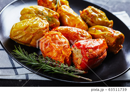 Bell peppers stuffed with rice and ground meat Bell peppers stuffed with rice and ground meat 63511739