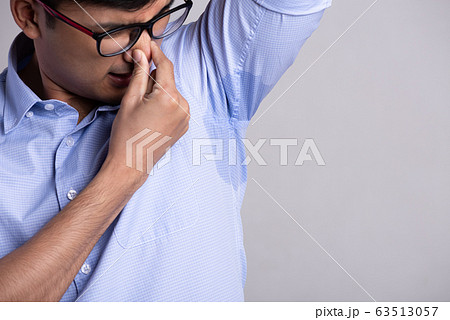 Close up asian man with hyperhidrosis sweating. 63513057