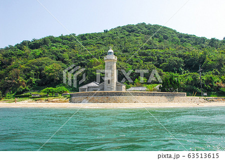 モータボートの上から男木島灯台の写真素材