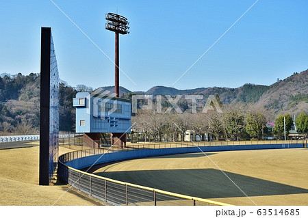 愛川町田代球場　外野の芝生とスコアボード 63514685