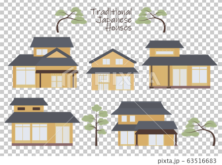 日本家屋 和風建築 イラストセットのイラスト素材 日本家屋 和風建築 イラストセットのイラスト素材