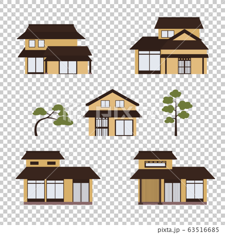 日本家屋 和風建築 イラストセットのイラスト素材