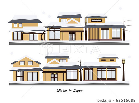 日本の伝統的な街並み　冬　雪 63516688
