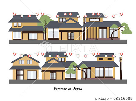 日本の伝統的な街並み 夏 祭りのイラスト素材